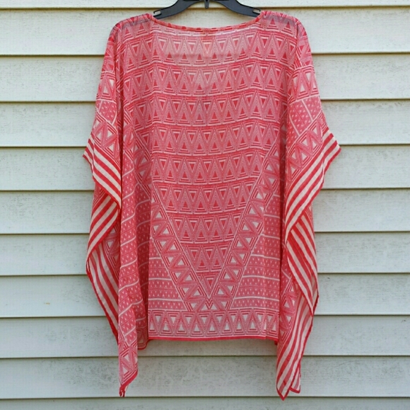 Chico's Coral Print Tassel Tie Kaftan Tunic Top - Picture 2 of 11